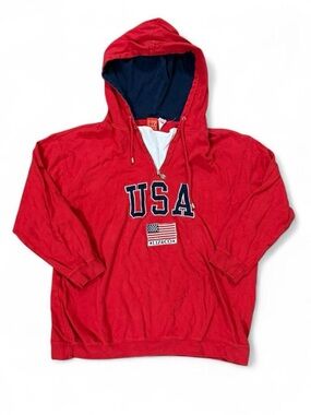 Vintage Liz Claiborne Red USA Hoodie Sweatshirt Size L